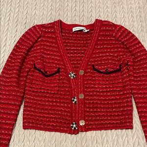 Self-Portrait Red Textured Knit Cardigan